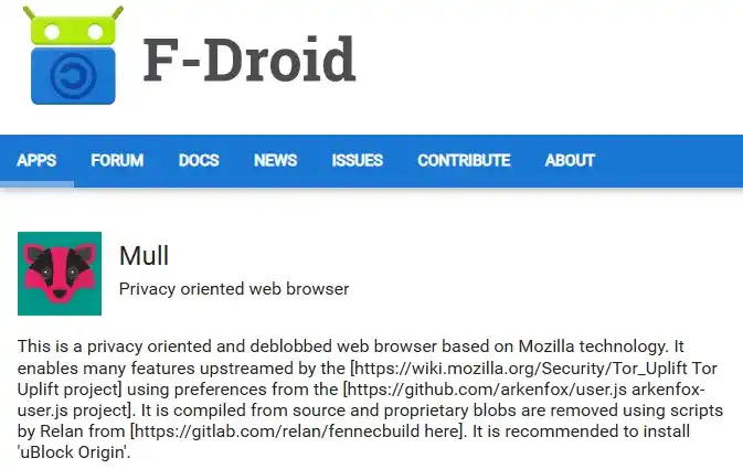 F-Droid Mull - datenschutzfreundlicher Android-Browser