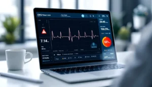 KI Herzinfarkt Vorhersage Monitor mit Herzschlag